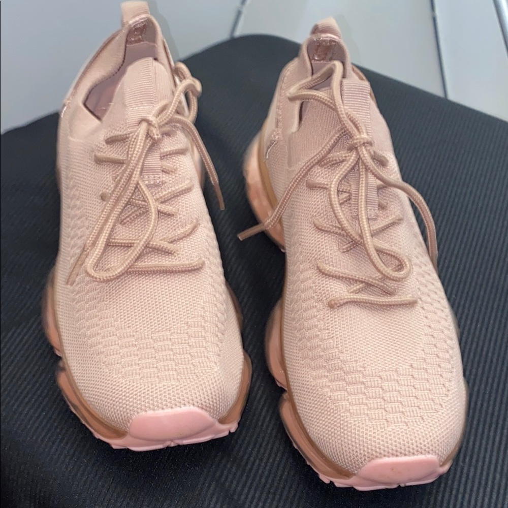 Sleek Pink Knit Slip-On Sneakers